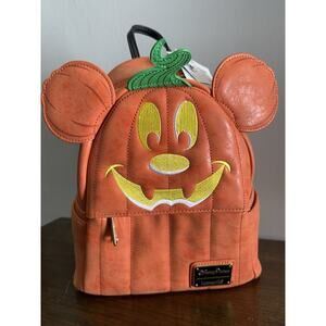 NEW Loungefly Disney Parks 2019 Mickey Halloween Pumpkin Mini Backpack Orange